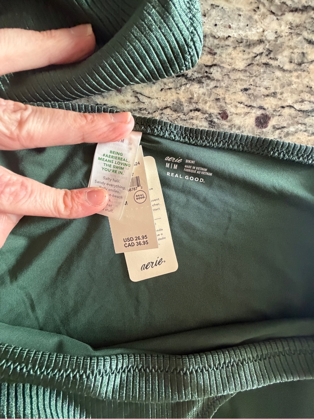 NWT aerie (M) Shine Ribbed Bikini Set Dark Green - Picture 6 of 7